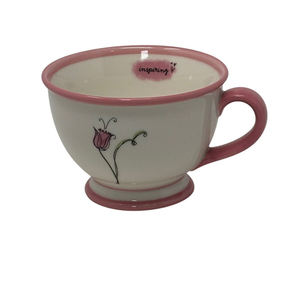 Starbucks Coffee 2006 Inspiring Tulip Footed Mug Pink White 10oz Ceramic Cup